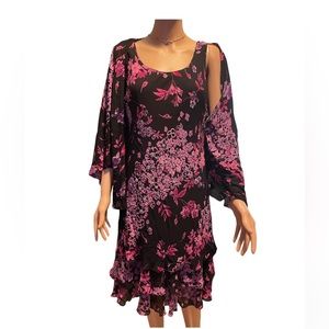 Vintage 90s slip floral dress purple black beaded brand Eva Blue